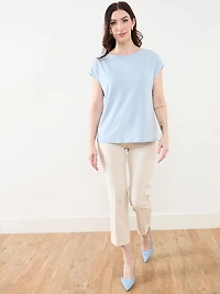 Cap Sleeve Crepe Top in Solid Light Cornflower