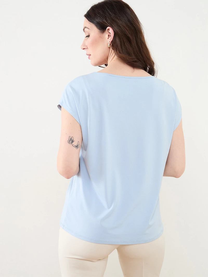 Cap Sleeve Crepe Top in Solid Light Cornflower