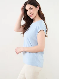 Cap Sleeve Crepe Top in Solid Light Cornflower