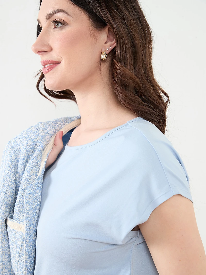 Cap Sleeve Crepe Top in Solid Light Cornflower