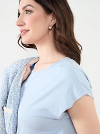 Cap Sleeve Crepe Top in Solid Light Cornflower