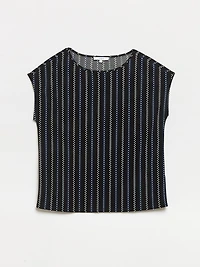 Cap Sleeve Crepe Top in Black with White Stripe