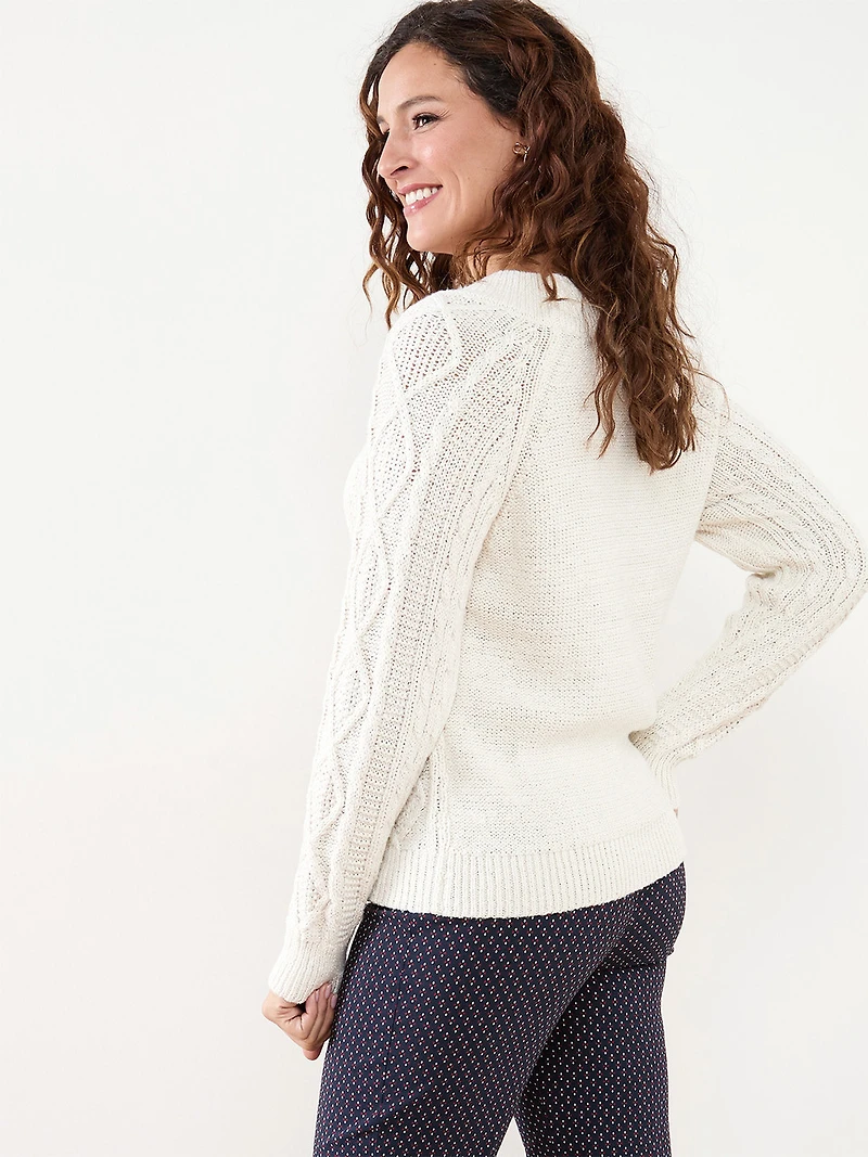 Speckle Cable Knit Pullover Sweater in White