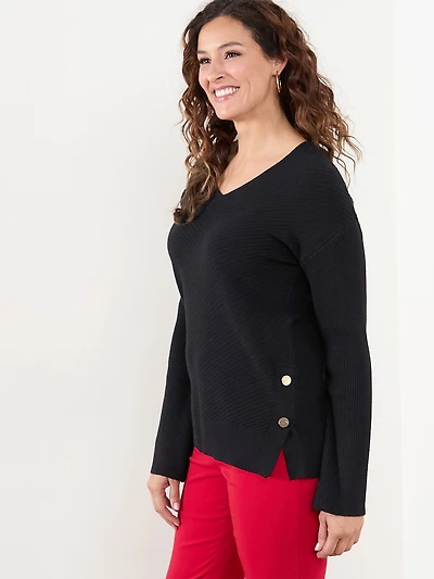 Chevron Tunic Pullover Sweater in Black