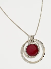 Short Silver Necklace with Cateye & Red Crystal Pendant 