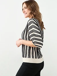 3/4 Kimono Sleeve Boat Neck Sweater in Stone/Black Stripe