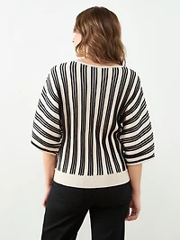 3/4 Kimono Sleeve Boat Neck Sweater in Stone/Black Stripe