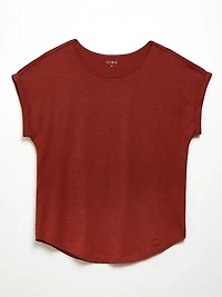 Short Cuffed Sleeve Slub Boat Neck Tee in Terracotta