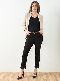 Emily Embroidered Microtwill Ankle Pant in Black