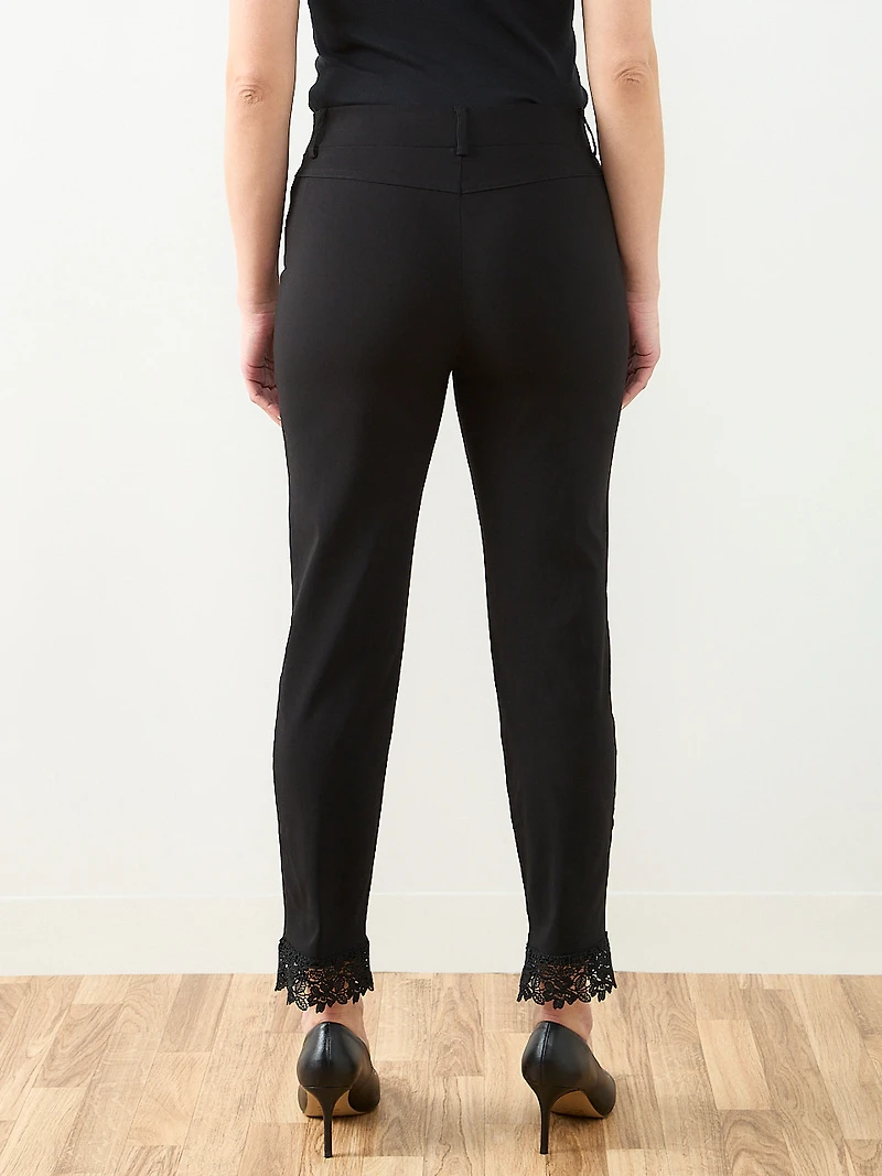 Emily Embroidered Microtwill Ankle Pant in Black