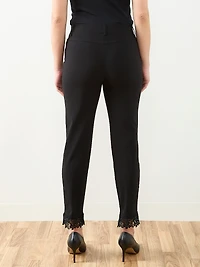 Emily Embroidered Microtwill Ankle Pant in Black