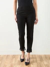 Emily Embroidered Microtwill Ankle Pant in Black