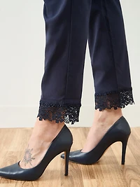 Emily Embroidered Microtwill Ankle Pant in Navy