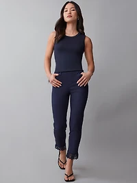 Emily Embroidered Microtwill Ankle Pant in Navy