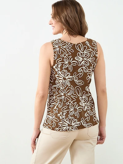 Sleeveless Floral Applique Top in Tobacco