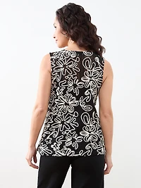 Petite Sleeveless Floral Applique Top in Black