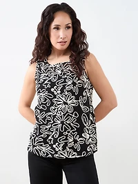 Petite Sleeveless Floral Applique Top in Black