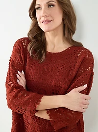 Long Sleeve Crochet Top in Terracotta