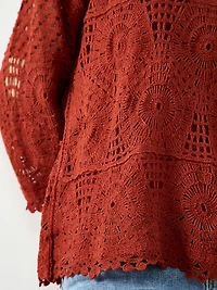 Long Sleeve Crochet Top in Terracotta