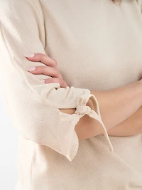 3/4 Tie Sleeve Round Neck Textured Top in Stone