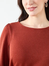 3/4 Tie Sleeve Round Neck Textured Top in Terracotta