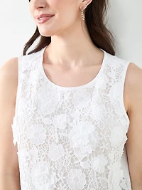 Sleeveless 3D Floral Mixed Media Top in White