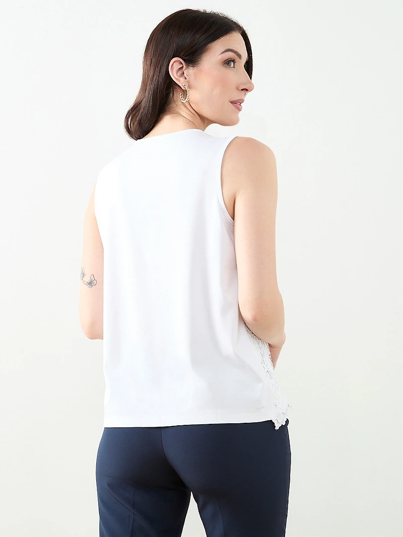 Sleeveless 3D Floral Mixed Media Top in White