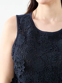 Sleeveless 3D Floral Mixed Media Top in Navy