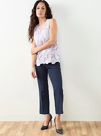 Petite Sleeveless 3D Floral Mixed Media Top in Lavender