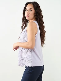 Petite Sleeveless 3D Floral Mixed Media Top in Lavender