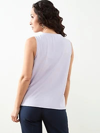 Petite Sleeveless 3D Floral Mixed Media Top in Lavender
