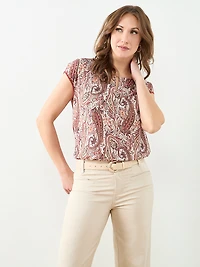 Cap Sleeve Mixed Media Hardware Top in Paisley