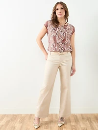 Cap Sleeve Mixed Media Hardware Top in Paisley