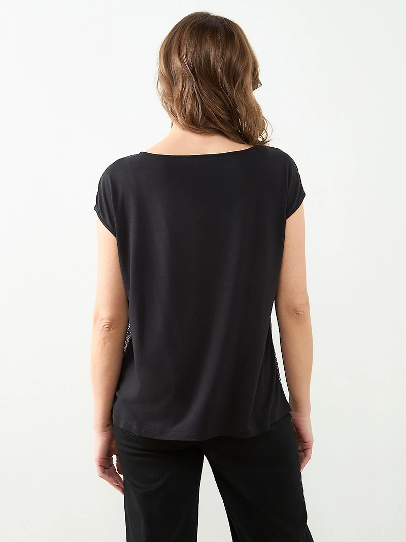 Cap Sleeve Mixed Media Hardware Top in Floral
