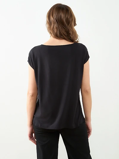 Cap Sleeve Mixed Media Hardware Top in Floral