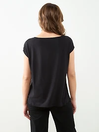 Cap Sleeve Mixed Media Hardware Top in Floral