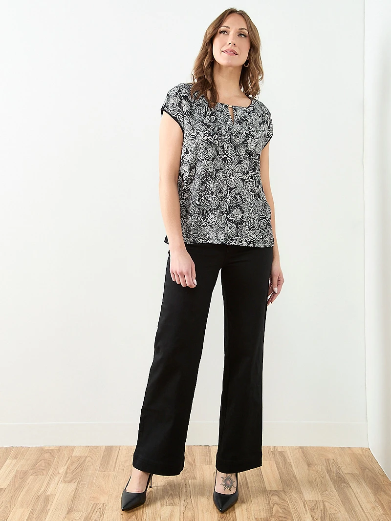 Cap Sleeve Mixed Media Hardware Top in Floral