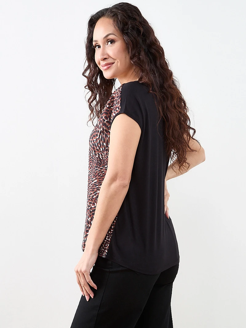 Petite Cap Sleeve Mixed Media Hardware Top in Spot