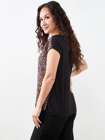 Petite Cap Sleeve Mixed Media Hardware Top in Spot