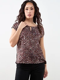 Petite Cap Sleeve Mixed Media Hardware Top in Spot