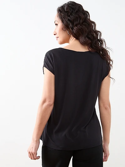 Petite Cap Sleeve Mixed Media Hardware Top in Spot
