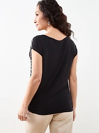 Petite Cap Sleeve Mixed Media Hardware Top in Stripe