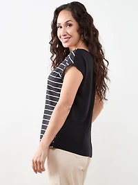 Petite Cap Sleeve Mixed Media Hardware Top in Stripe