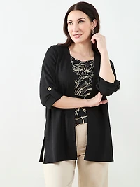 Tabbed 3/4 Sleeve Cardigan in Black