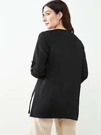 Tabbed 3/4 Sleeve Cardigan in Black