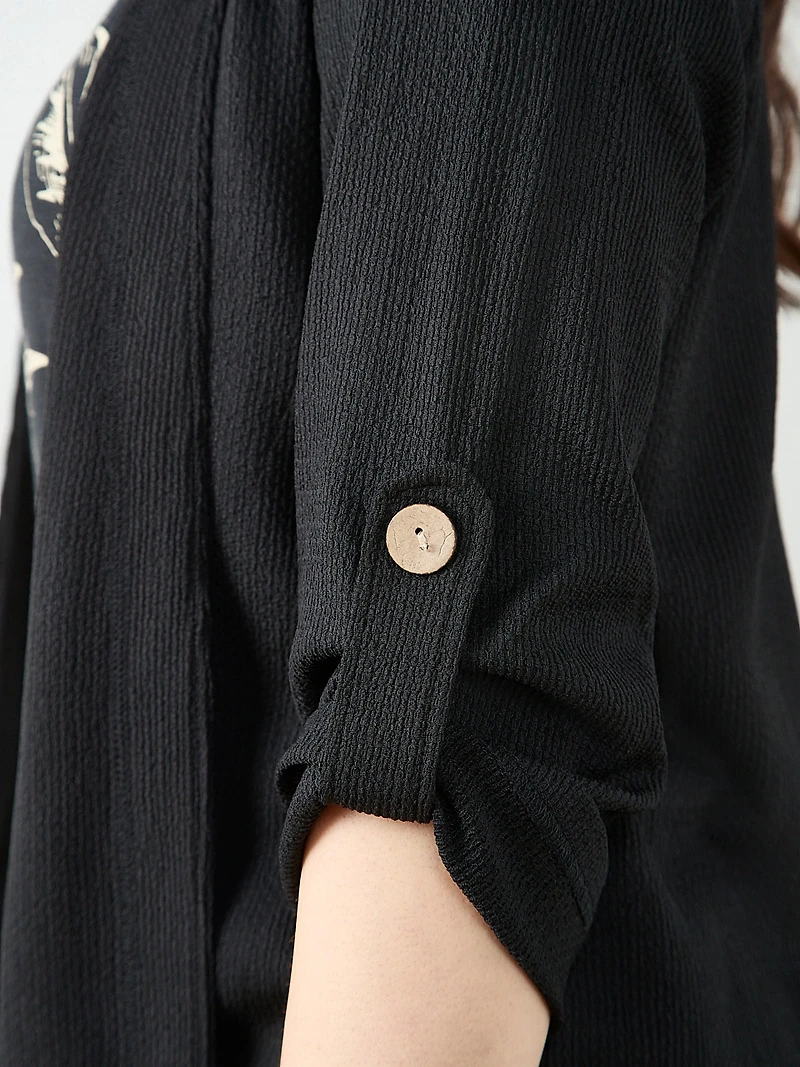 Tabbed 3/4 Sleeve Cardigan in Black