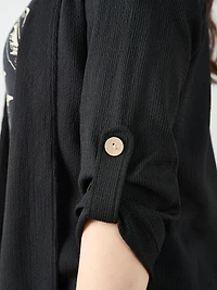 Tabbed 3/4 Sleeve Cardigan in Black