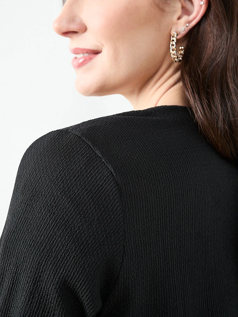 Tabbed 3/4 Sleeve Cardigan in Black