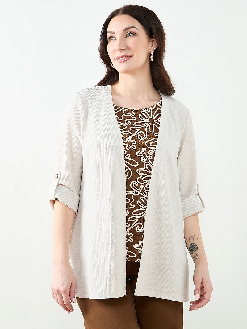 Tabbed 3/4 Sleeve Cardigan in Stone