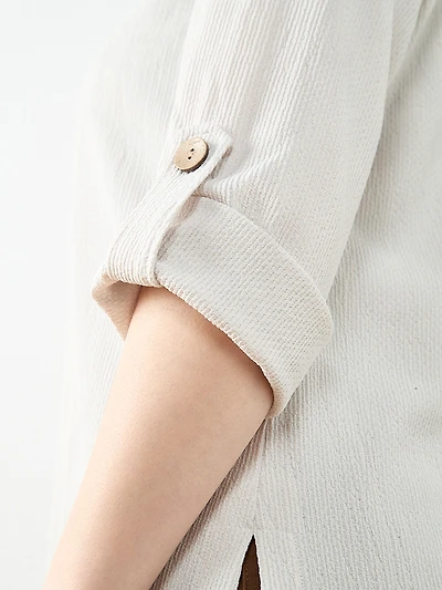 Tabbed 3/4 Sleeve Cardigan in Stone
